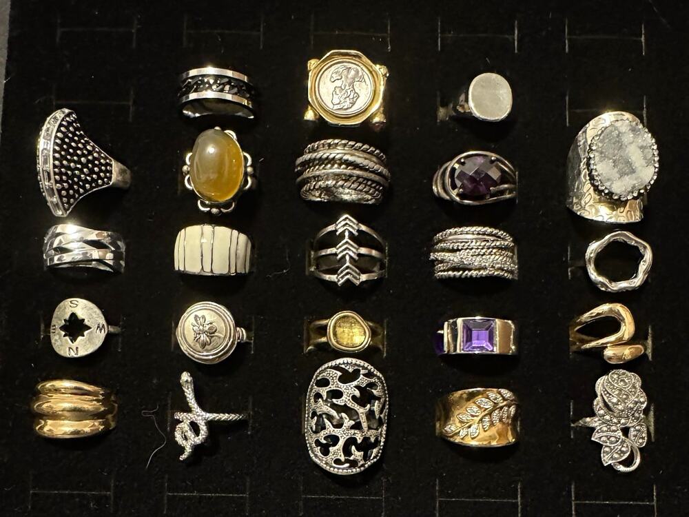 Lot of 24 Vintage Boho Statement Rings - Silver Gold Tone Gemstone Serpent Bee